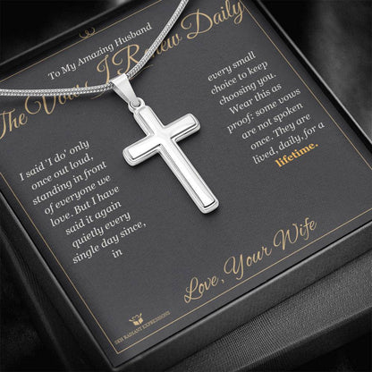 Artisan Cross Necklace with personalized message card for husband