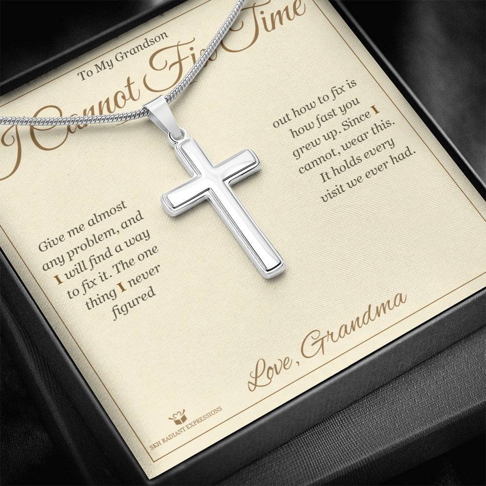 Artisan Cross Necklace with personalized message card for grandson