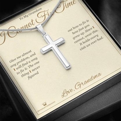Artisan Cross Necklace with personalized message card for grandson