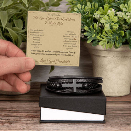 Men's Cross Bracelet with personalized message card for grandfather