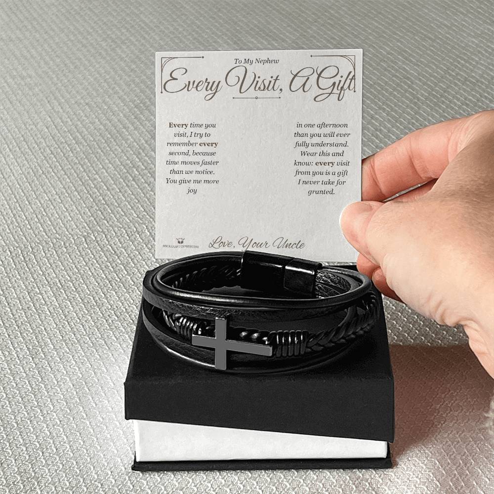 Men's Cross Bracelet with personalized message card for nephew