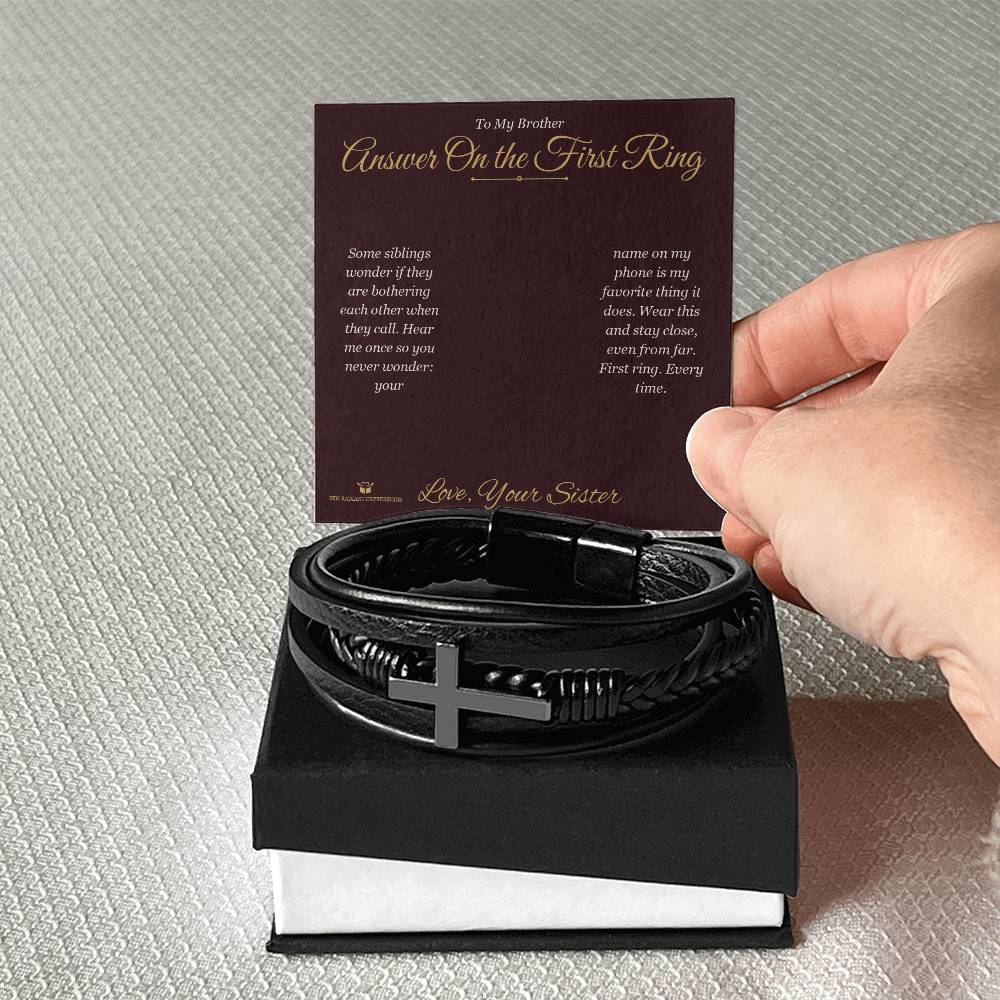Engraved Men's Cross Bracelet with message for brother