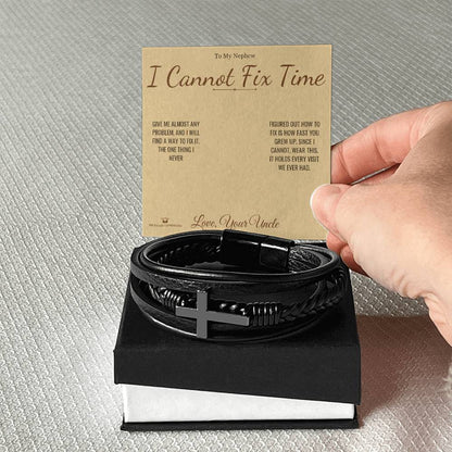 Men's Cross Bracelet with personalized message card for nephew