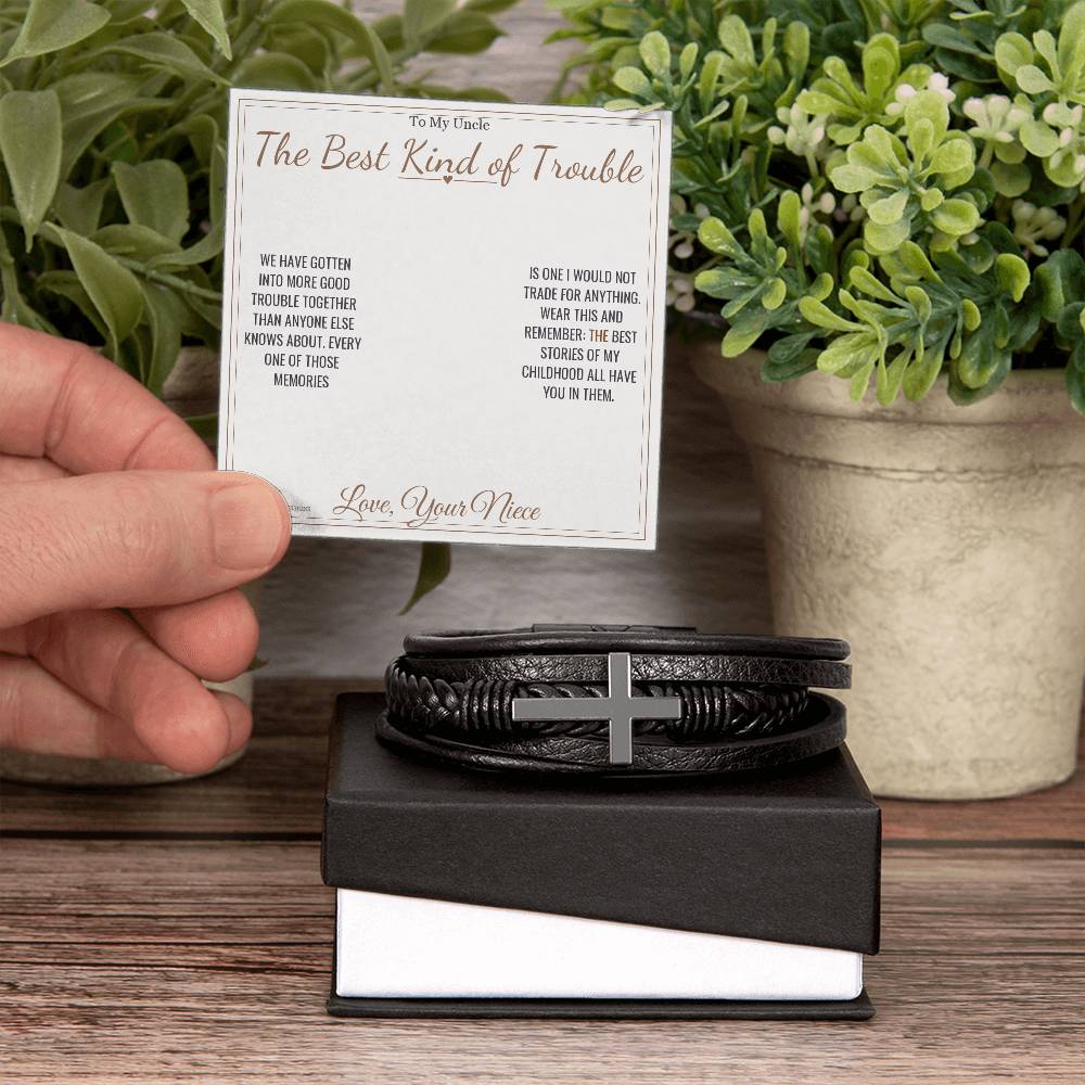 Men's Cross Bracelet with personalized message card for uncle