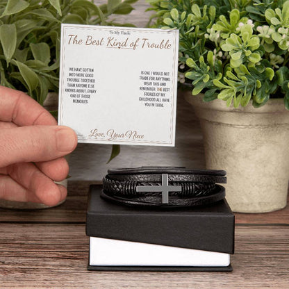 Men's Cross Bracelet with personalized message card for uncle