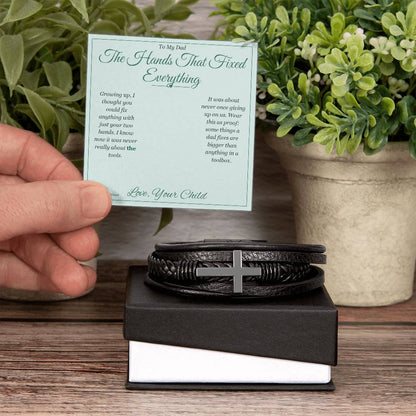 Men's Cross Bracelet with personalized message card for dad