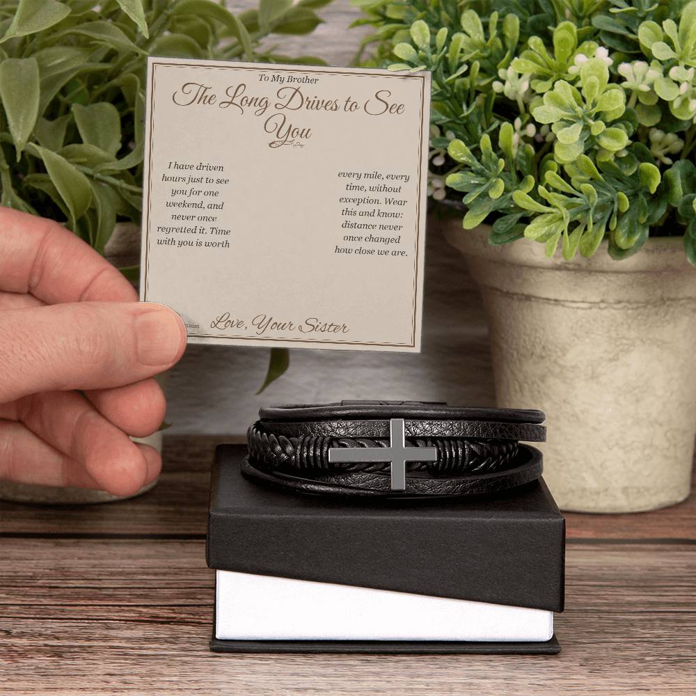 Engraved Men's Cross Bracelet with message for brother
