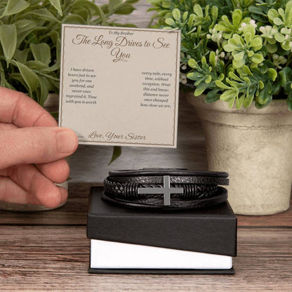 Engraved Men's Cross Bracelet with message for brother