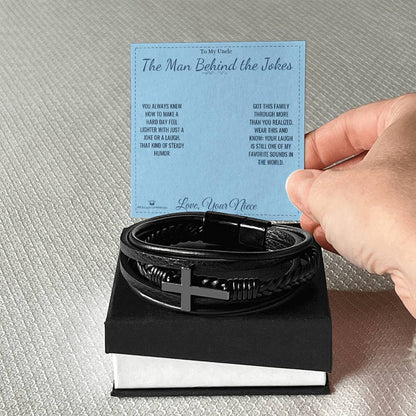 Men's Cross Bracelet with personalized message card for uncle
