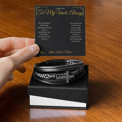 Men's Cross Bracelet with personalized message card for uncle