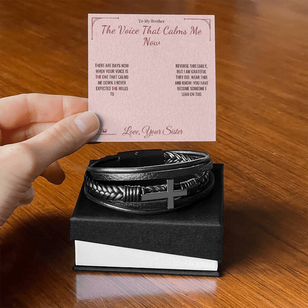 Engraved Men's Cross Bracelet with message for brother