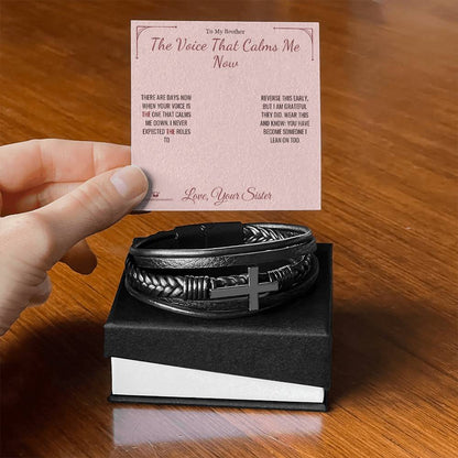 Engraved Men's Cross Bracelet with message for brother