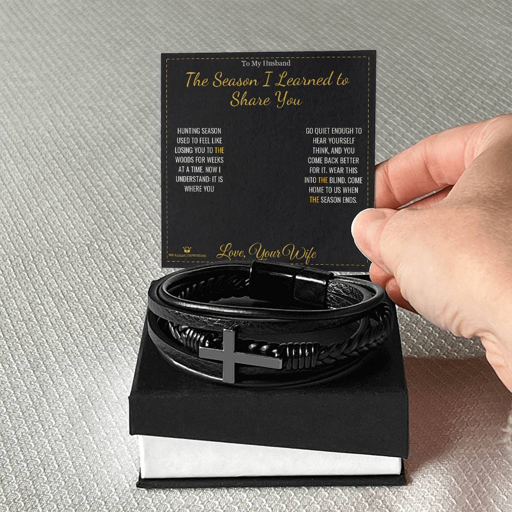 Engraved Men's Cross Bracelet with message for husband