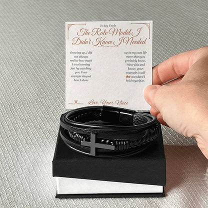 Men's Cross Bracelet with personalized message card for uncle