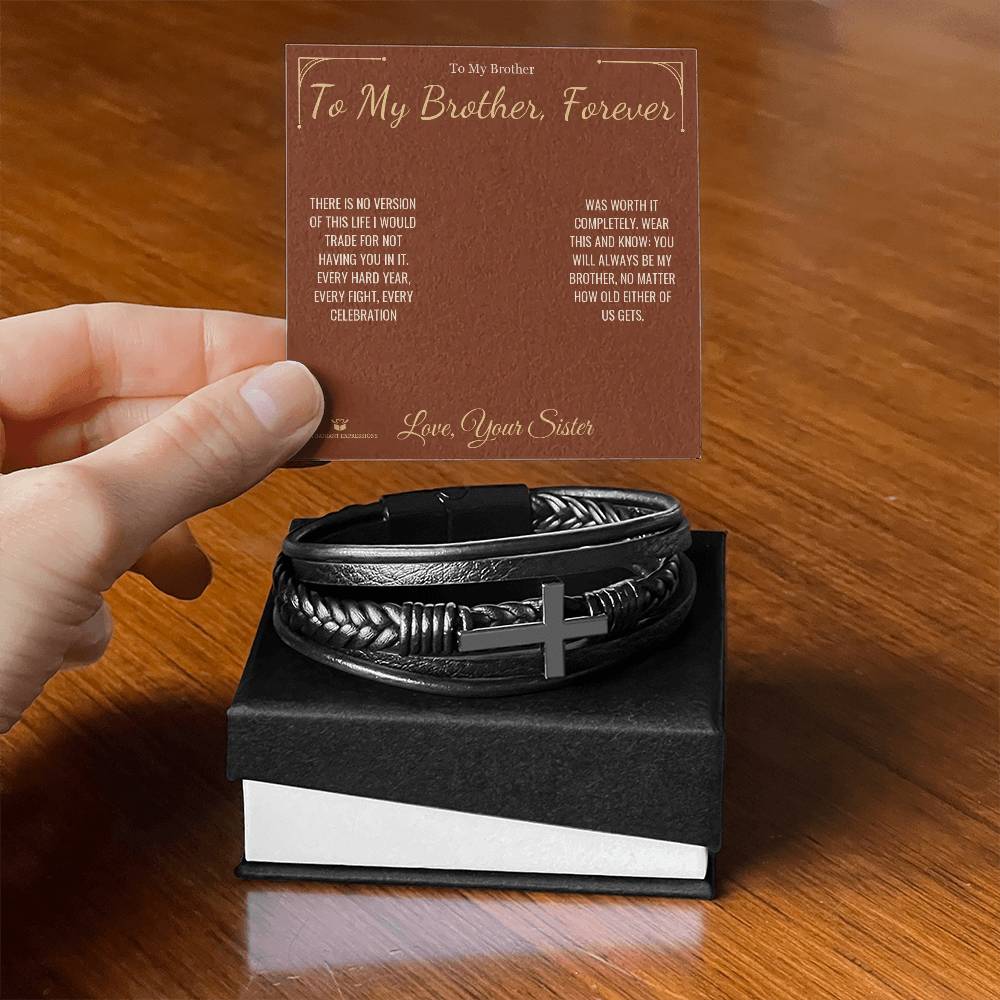 Engraved Men's Cross Bracelet with message for brother