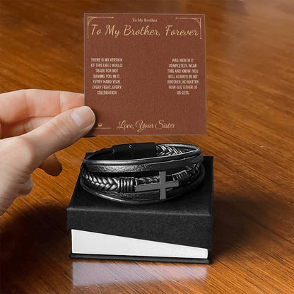 Engraved Men's Cross Bracelet with message for brother