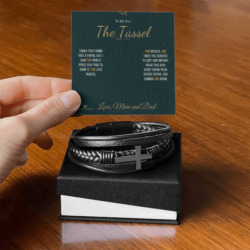 Engraved Men's Cross Bracelet with message for son