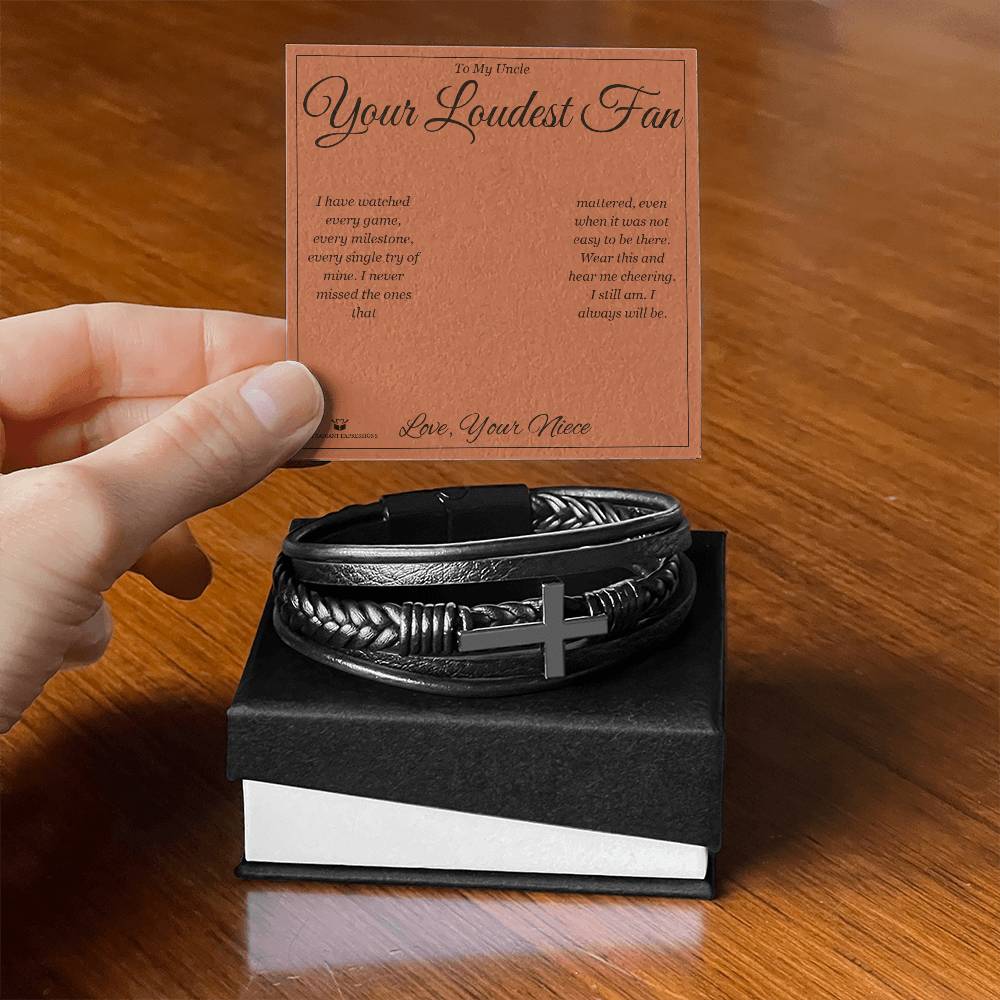Men's Cross Bracelet with personalized message card for uncle