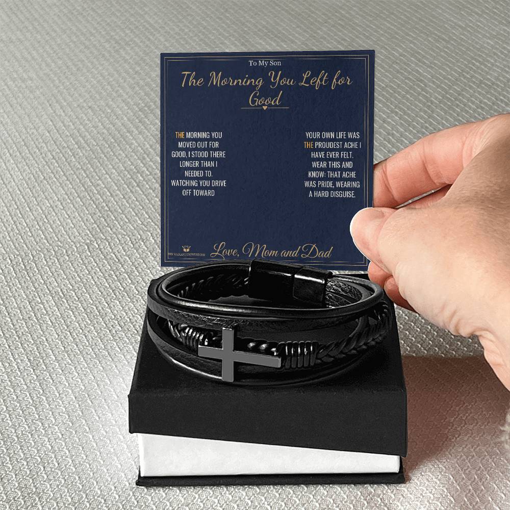Engraved Men's Cross Bracelet with message for son