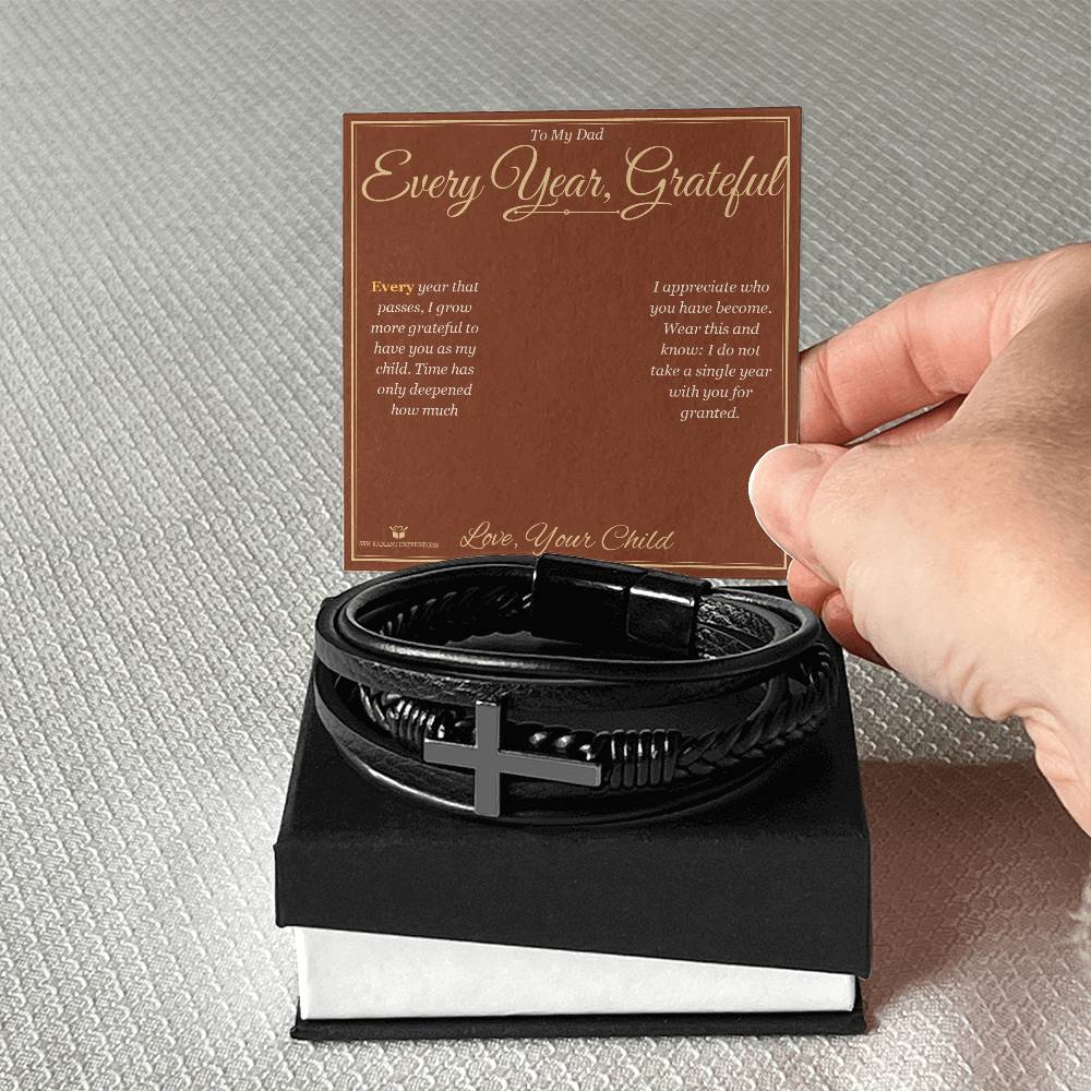 Men's Cross Bracelet with personalized message card for dad