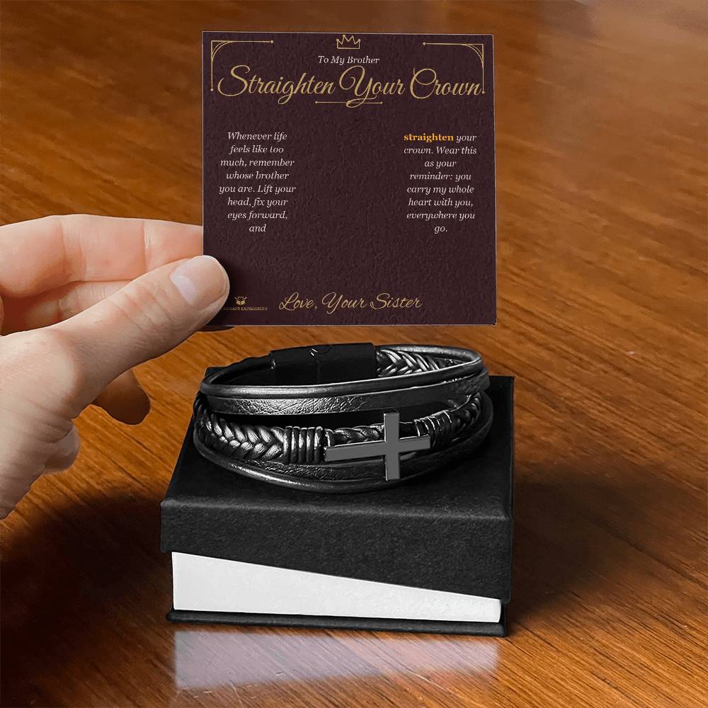 Engraved Men's Cross Bracelet with message for brother