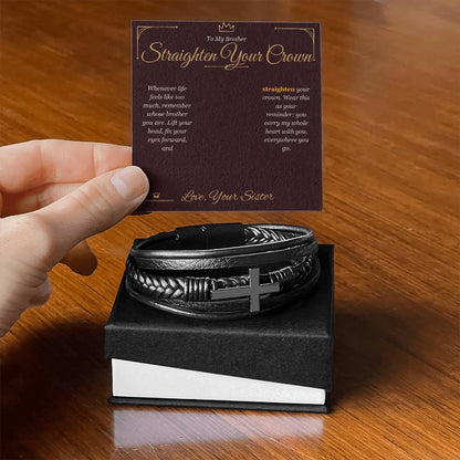 Engraved Men's Cross Bracelet with message for brother