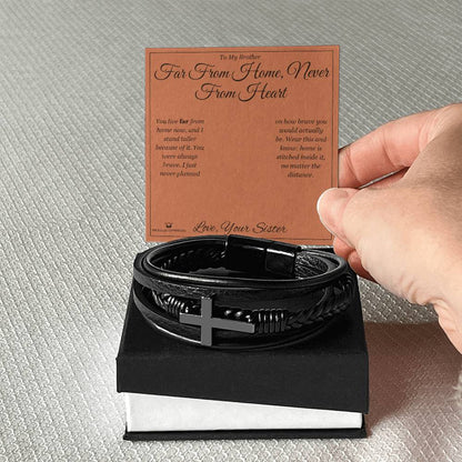 Engraved Men's Cross Bracelet with message for brother