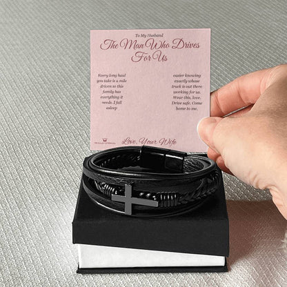Engraved Men's Cross Bracelet with message for husband
