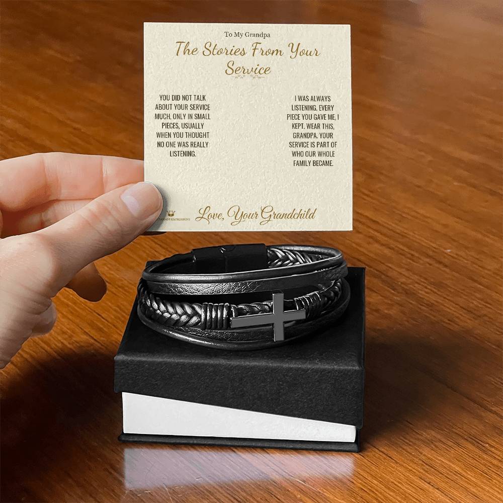 Men's Cross Bracelet with personalized message card for grandfather