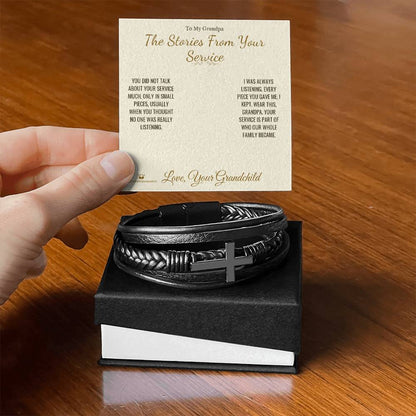 Men's Cross Bracelet with personalized message card for grandfather