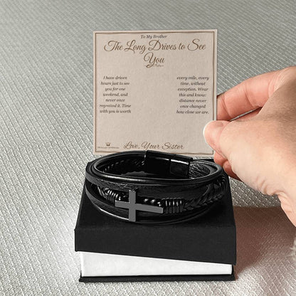 Men's Cross Bracelet with personalized message card for brother