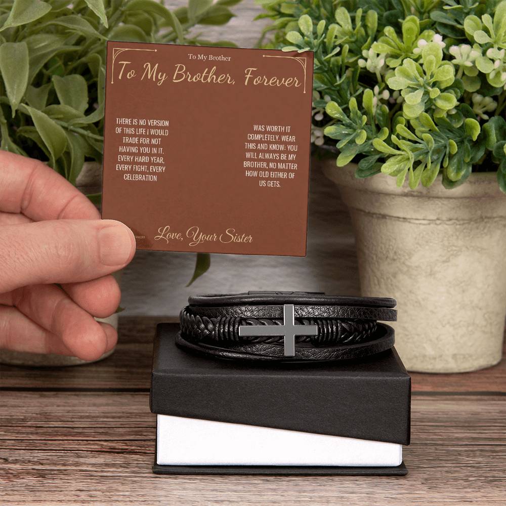 Men's Cross Bracelet with personalized message card for brother