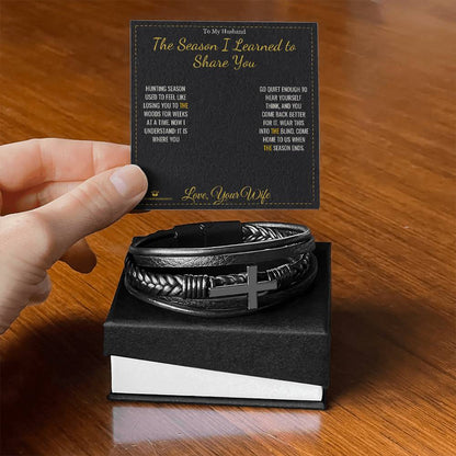 Men's Cross Bracelet with personalized message card for husband