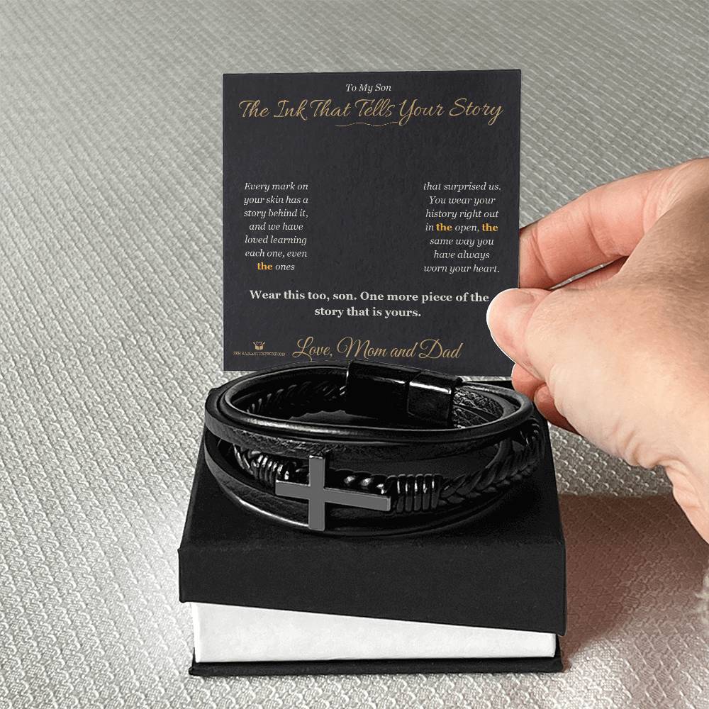 Men's Cross Bracelet with personalized message card for son