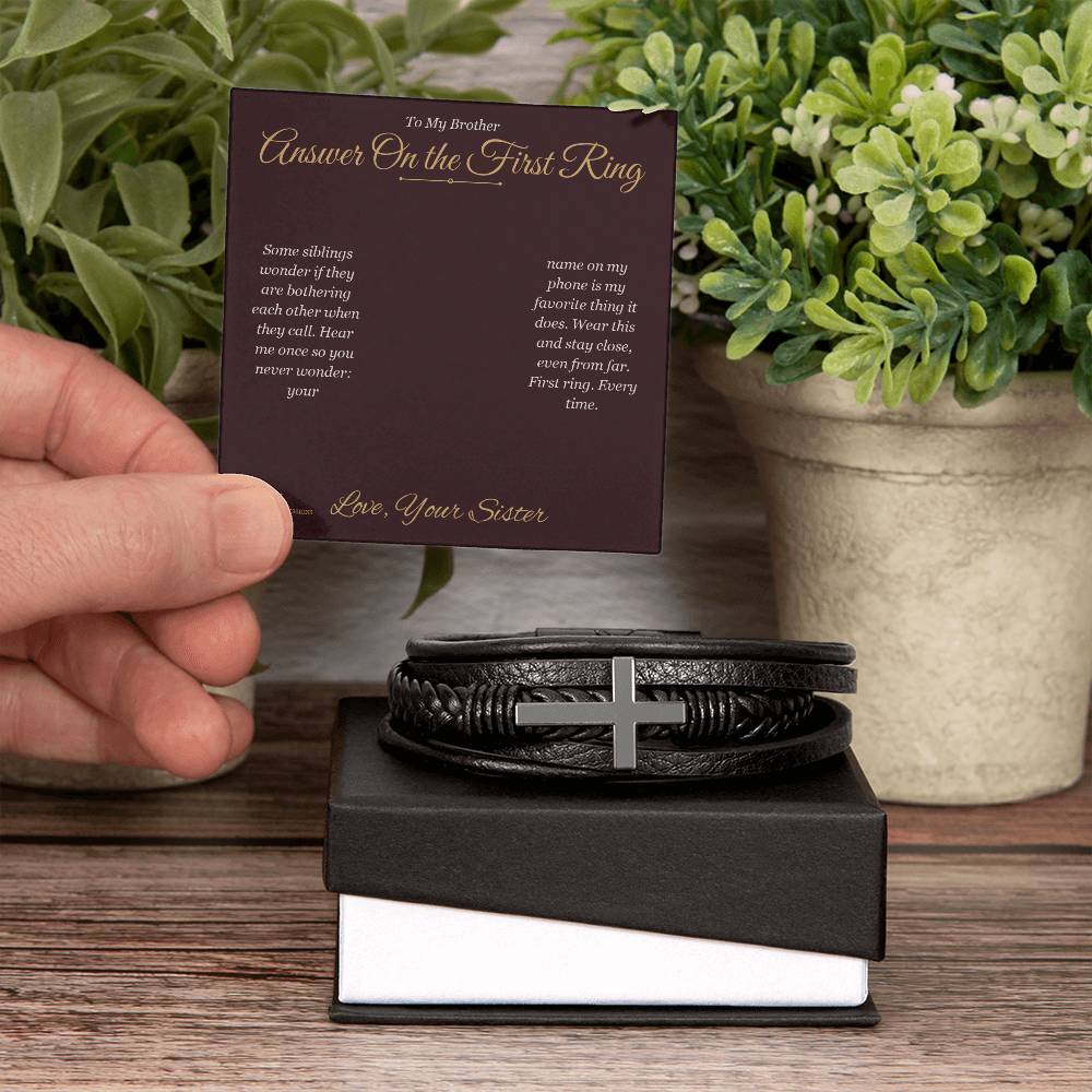 Men's Cross Bracelet with personalized message card for brother