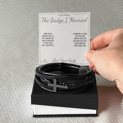 Men's Cross Bracelet with personalized message card for husband