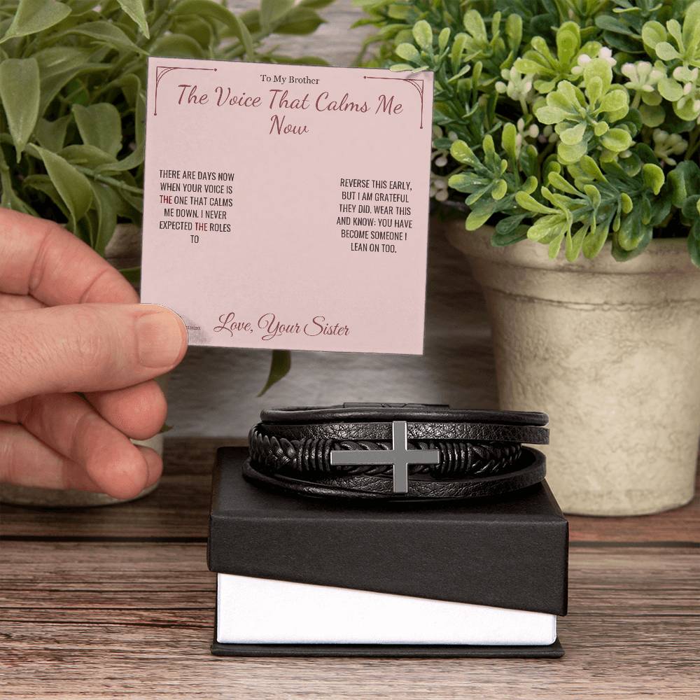 Men's Cross Bracelet with personalized message card for brother