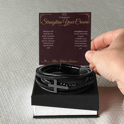 Men's Cross Bracelet with personalized message card for brother