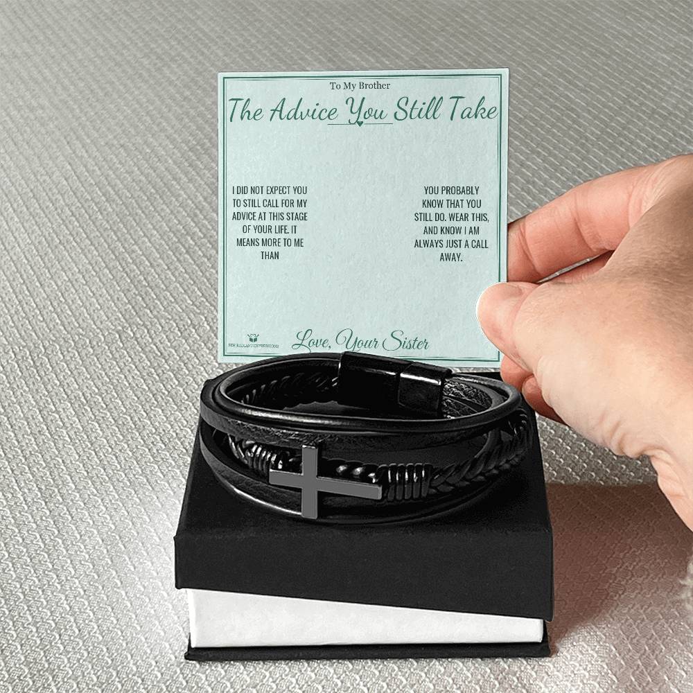 Men's Cross Bracelet with personalized message card for brother