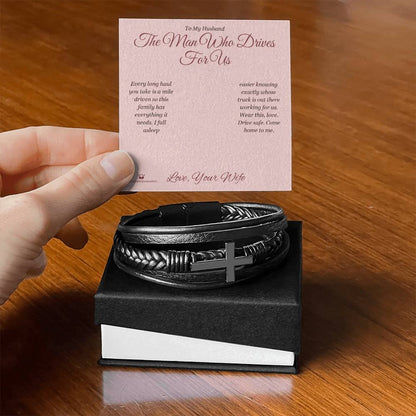 Men's Cross Bracelet with personalized message card for husband