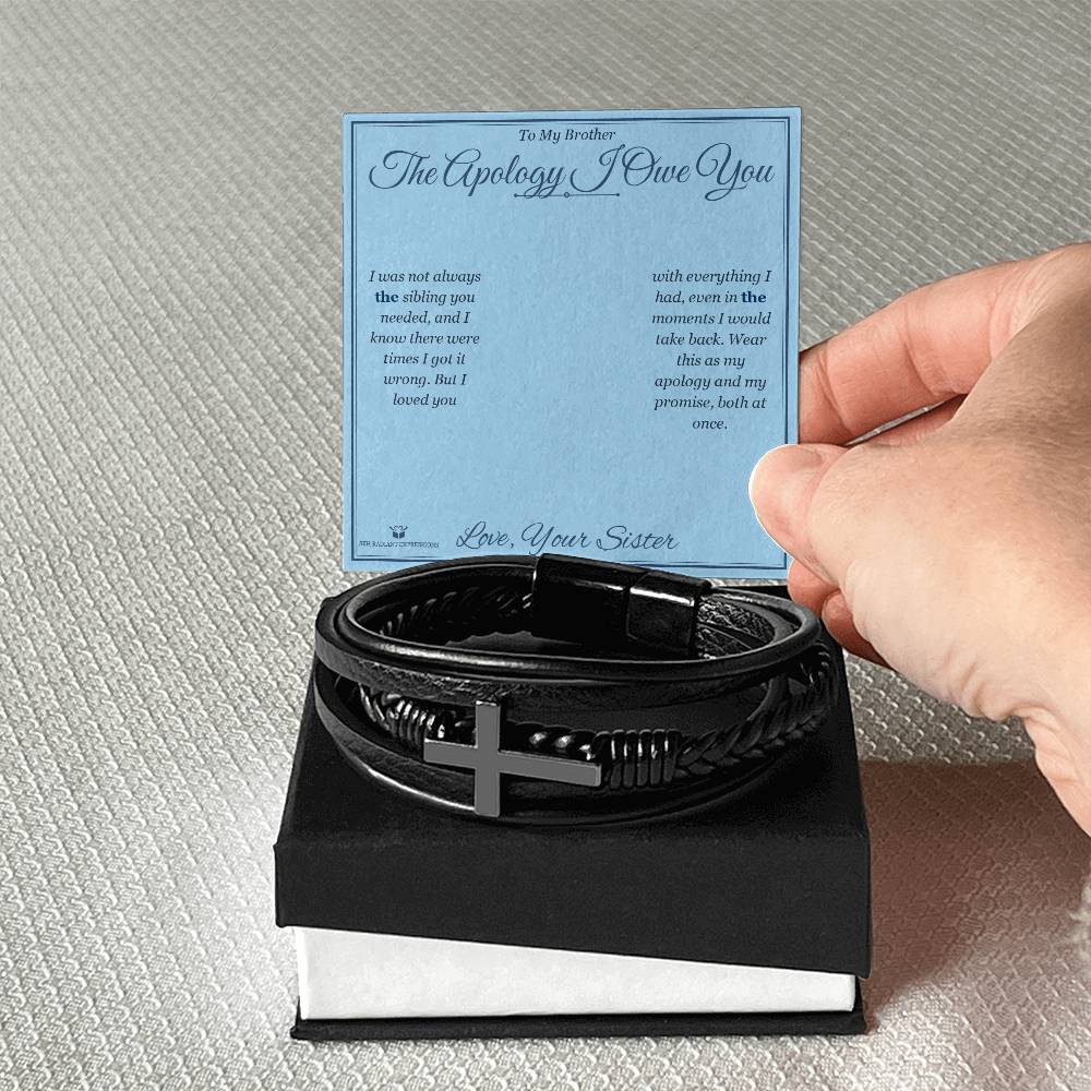 Men's Cross Bracelet with personalized message card for brother