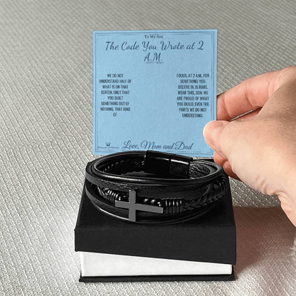 Men's Cross Bracelet with personalized message card for son