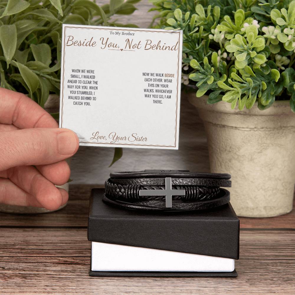 Men's Cross Bracelet with personalized message card for brother