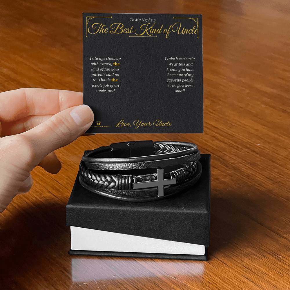 Men's Cross Bracelet engraved with your own words for nephew