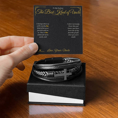 Men's Cross Bracelet engraved with your own words for nephew