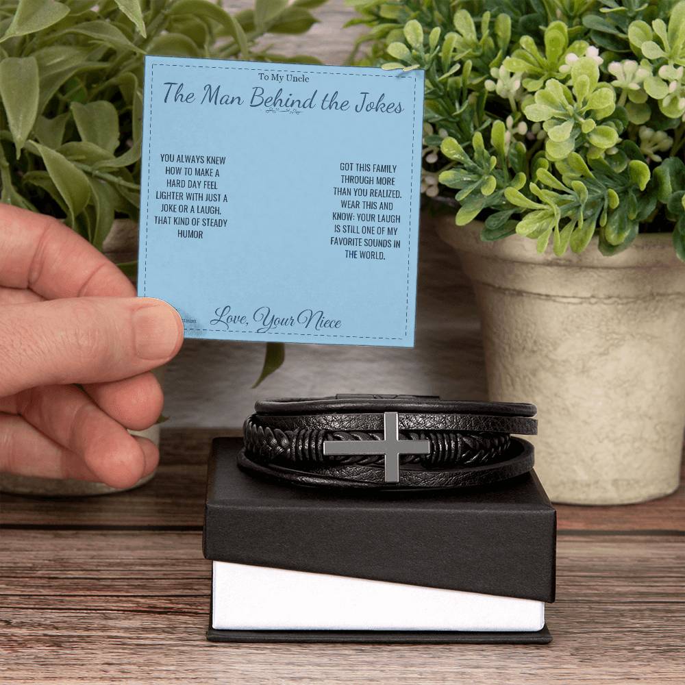 Men's Cross Bracelet engraved with your own words for uncle