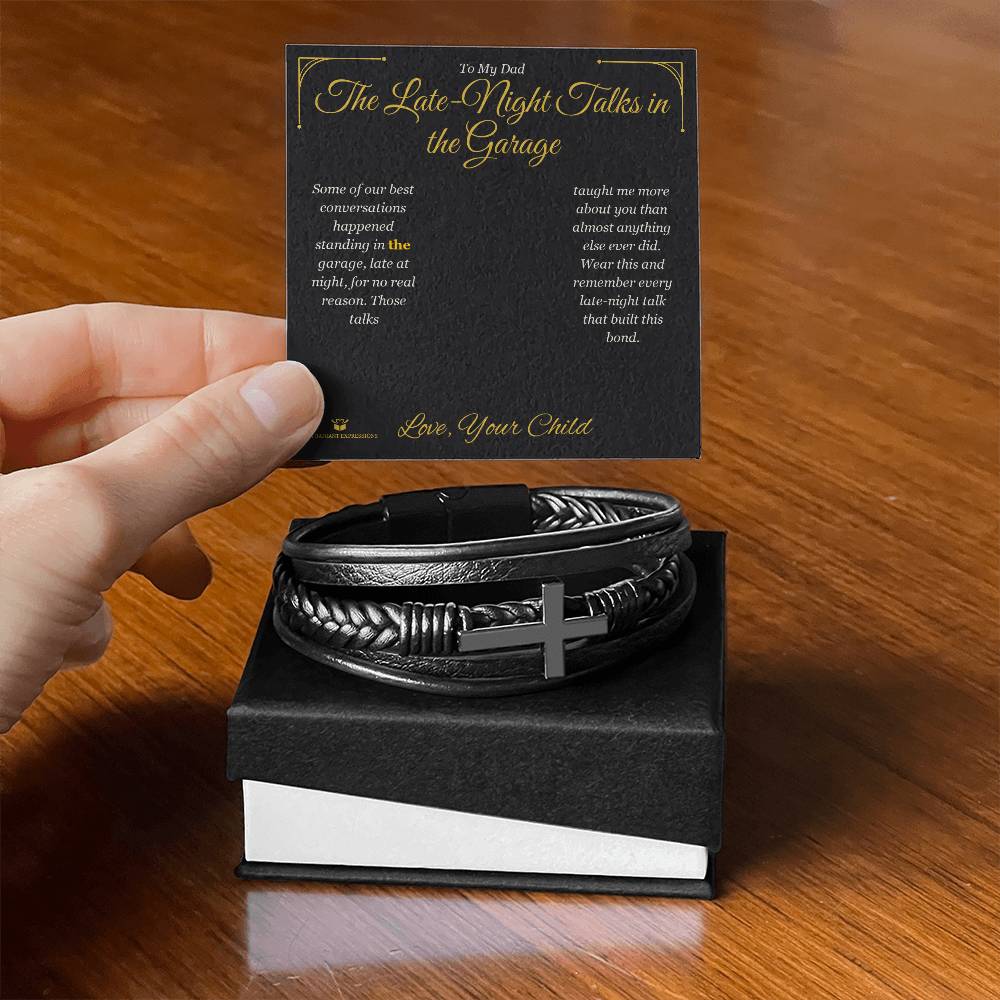 Men's Cross Bracelet engraved with your own words for dad
