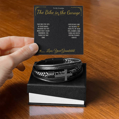 Men's Cross Bracelet engraved with your own words for grandfather