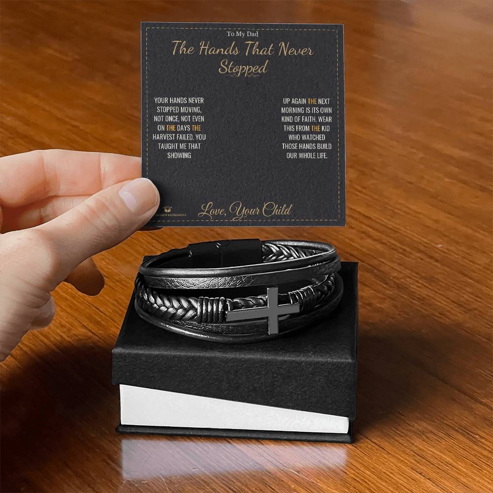 Men's Cross Bracelet engraved with your own words for dad