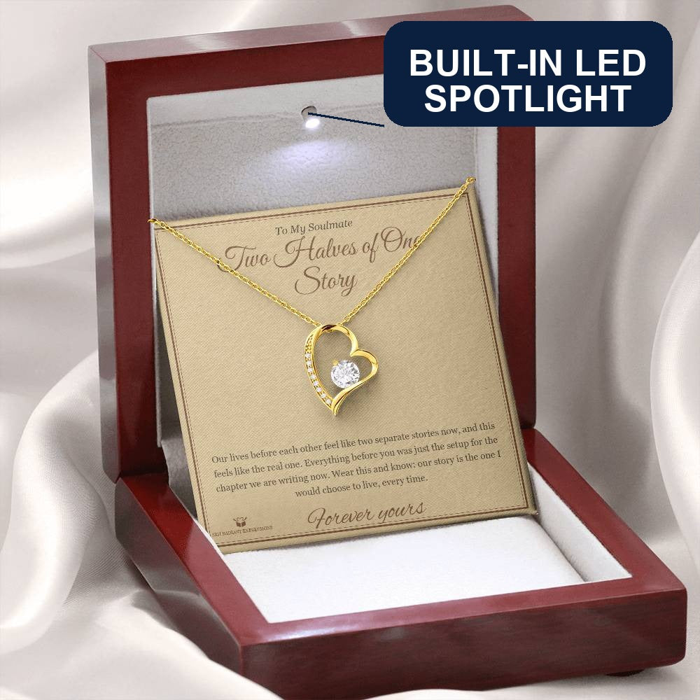 Two Halves of One Story - Forever Love Necklace with Red Rose Box for Soulmate